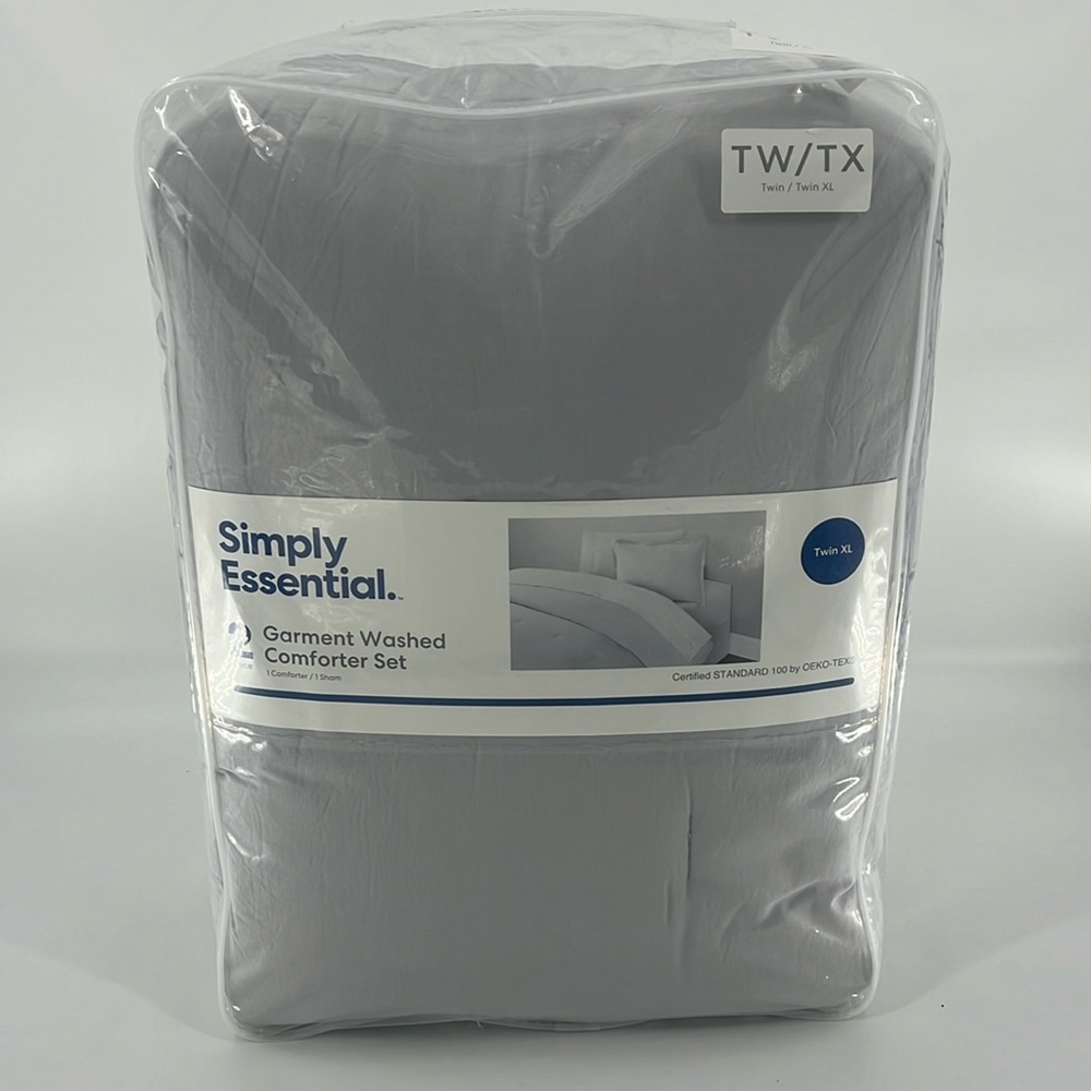 SIMPLY ESSENTIAL Garment Washed Comforter Set Twin XL Microchip Grey